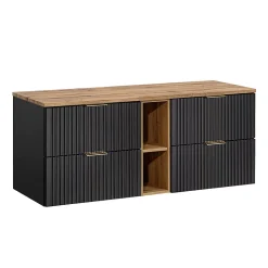 Meuble sous-vasque 140cm 2 niches Adriel Noir et Bois