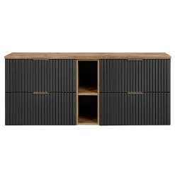 Meuble sous-vasque 140cm 2 niches Adriel Noir et Bois