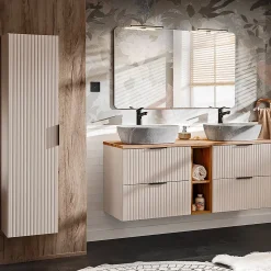 Meuble sous-vasque 140cm 2 niches Adriel Cachemire et Bois