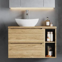 Meuble sous-vasque 80cm 2 niches plan de toilette Viggo Bois