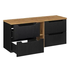 Meuble sous-vasque 140cm 4 tiroirs 2 niches Riva Noir et Bois