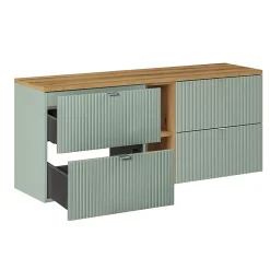 Meuble sous-vasque 140cm 4 tiroirs 2 niches Jade Vert et Bois