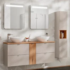 Meuble sous-vasque 140cm 4 tiroirs 1 porte Manoa Cachemire et bois