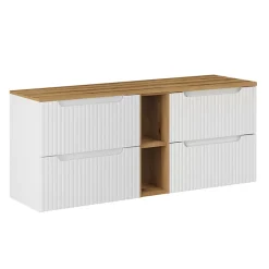 Meuble sous-vasque 140cm 4 tiroirs 2 niches Riva Blanc et Bois