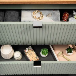 Meuble sous-vasque 160cm panier à linge Jade Vert et Bois