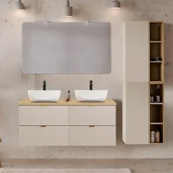 Meuble sous-vasque 120cm plan de toilette Azel Cachemire et Bois