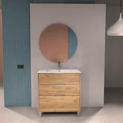 Meuble sous-vasque effet chêne l.80 cm + plan simple vasque porcelaine, Futurbath Louna