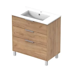 Meuble sous-vasque effet chêne l.80 cm + plan simple vasque porcelaine, Futurbath Louna