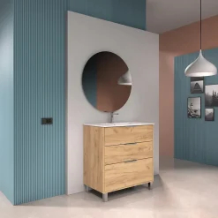Meuble sous-vasque effet chêne l.60 cm + plan simple vasque porcelaine, Futurbath Louna
