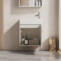 Meuble Sous-Vasque Suspendu avec Vasque - Meuble Salle de Bain Compact, MDF, 46x26x56 cm - Blanc