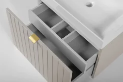 Meuble sous-vasque suspendu HARMO 50 cm Façade rainuré cachemire semi-mat