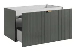 Meuble sous-vasque suspendu HARMO 80 cm Façade rainuré vert semi-mat
