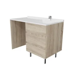 Meuble spécial lave-linge KORA avec plan vasque déportée 124 cm x 65 cm- Bois- Vasque à droite