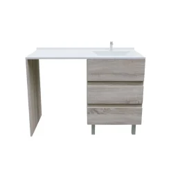 Meuble spécial lave-linge KORA avec plan vasque déportée 124 cm x 65 cm- Bois- Vasque à droite