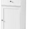 Meuble sur Pieds de Salle de Bain avec Étagères Réglables Tiroir et 1 Porte Armoire de Rangement pour Salle de Bain Blanc