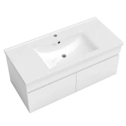 Meuble suspendu avec vasque 100 cm salle de bain, meuble blanc 2 portes