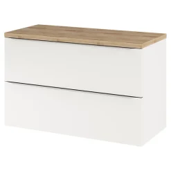 Meuble suspendu blanc brillant l.100 cm Imandra + plan de toilette chêne massif Hartland, GoodHome