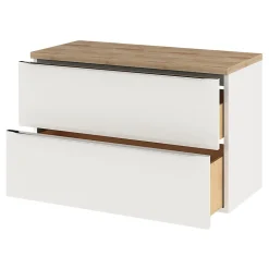 Meuble suspendu blanc brillant l.100 cm Imandra + plan de toilette chêne massif Hartland, GoodHome