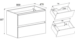 Meuble suspendu sous lavabo SIMPLE chêne clair 80 cm