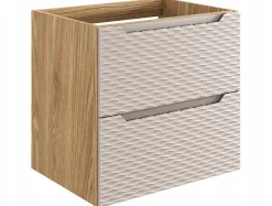 Meuble suspendu sous vasque OCEAN chêne et beige 60 cm - 2 tiroirs façades 3D