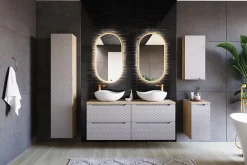 Meuble suspendu sous vasque OCEAN chêne et beige 70 cm - 2 tiroirs façades 3D