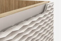Meuble suspendu sous vasque OCEAN chêne et beige 70 cm - 2 tiroirs façades 3D