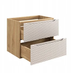 Meuble suspendu sous vasque OCEAN chêne et beige 70 cm - 2 tiroirs façades 3D