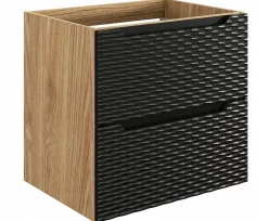 Meuble suspendu sous vasque OCEAN chêne et noir 60 cm - 2 tiroirs façades 3D