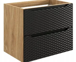 Meuble suspendu sous vasque OCEAN chêne et noir 70 cm - 2 tiroirs façades 3D