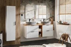 Meuble suspendu sous vasque avec panier à linge ADEL BLANC 160 cm