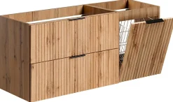 Meuble suspendu sous vasque avec panier à linge ADEL CHÊNE 120 cm