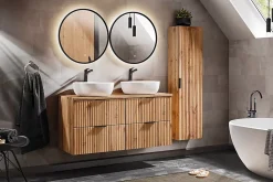 Meuble suspendu sous vasque avec panier à linge ADEL CHÊNE 120 cm