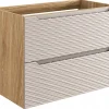 Meuble suspendu sous vasque OCEAN chêne et beige 80 cm - 2 tiroirs façades 3D