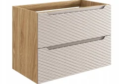 Meuble suspendu sous vasque OCEAN chêne et beige 80 cm - 2 tiroirs façades 3D