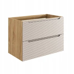 Meuble suspendu sous vasque OCEAN chêne et beige 80 cm - 2 tiroirs façades 3D
