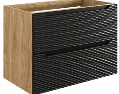 Meuble suspendu sous vasque OCEAN chêne et noir 80 cm - 2 tiroirs façades 3D