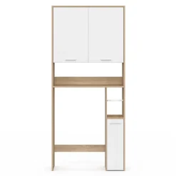 Meuble étagère dessus WC WALLIS bois façon hêtre et blanc