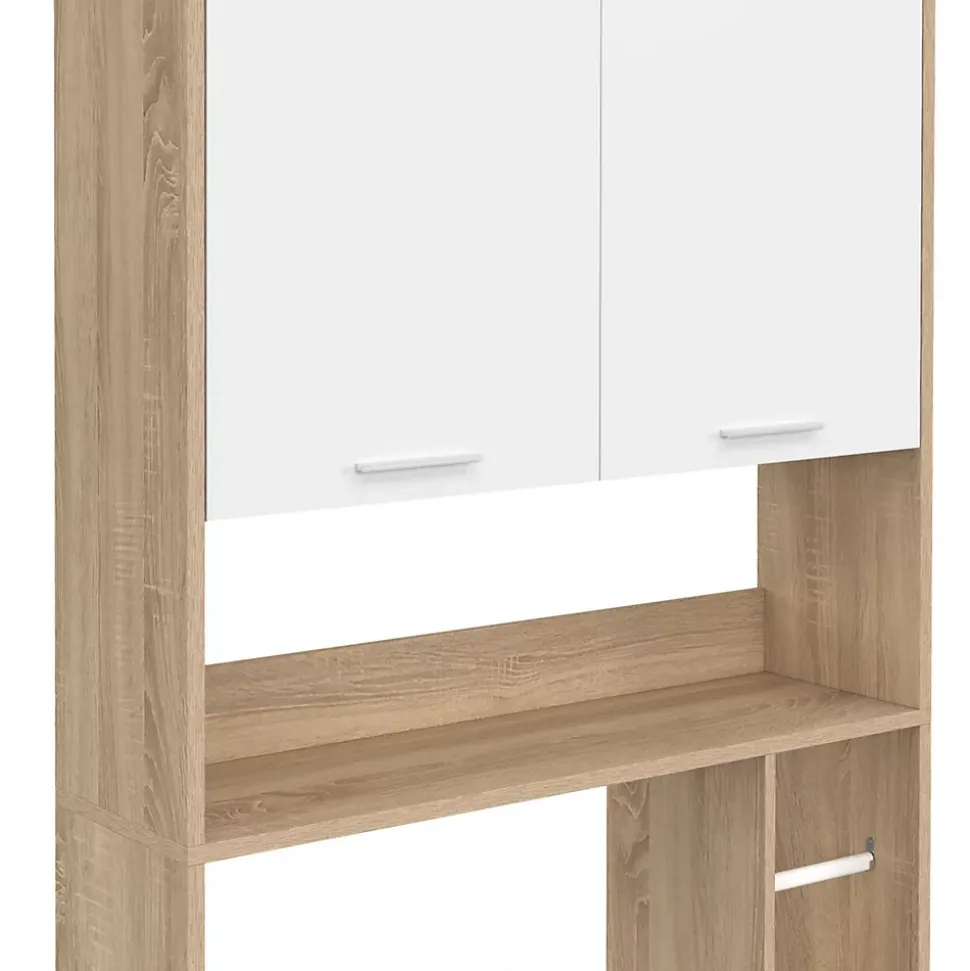 Meuble étagère dessus WC WALLIS bois façon hêtre et blanc
