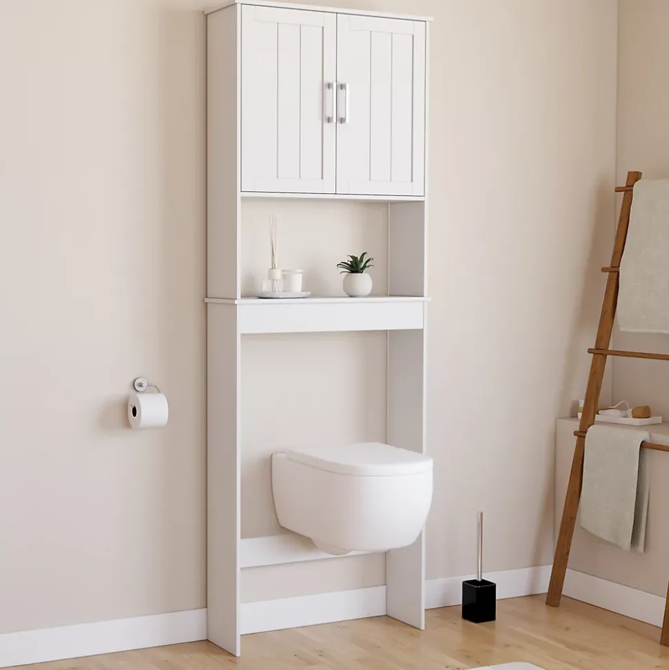 Meuble étagère dessus WC WALDO placard bois blanc