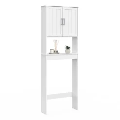 Meuble étagère dessus WC WALDO placard bois blanc