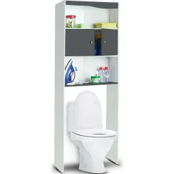 Meuble étagère WC 2 portes effet bois