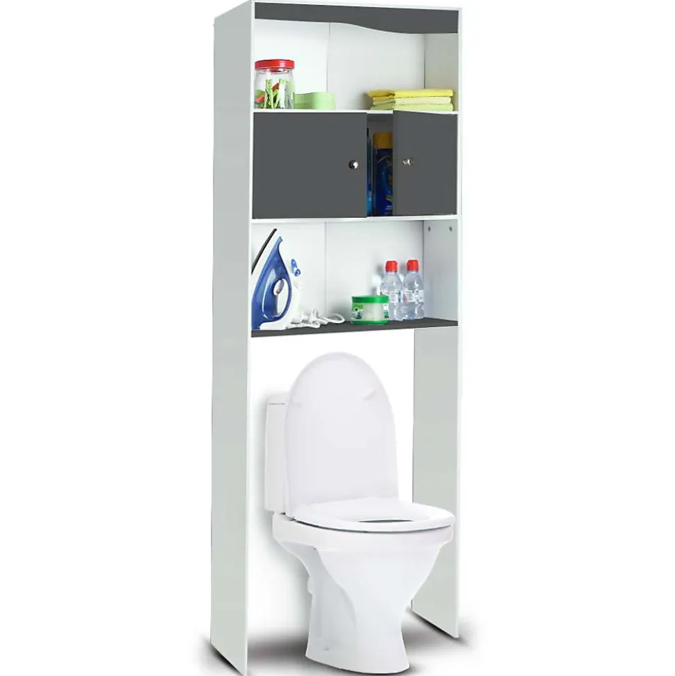 Meuble étagère WC 2 portes effet bois