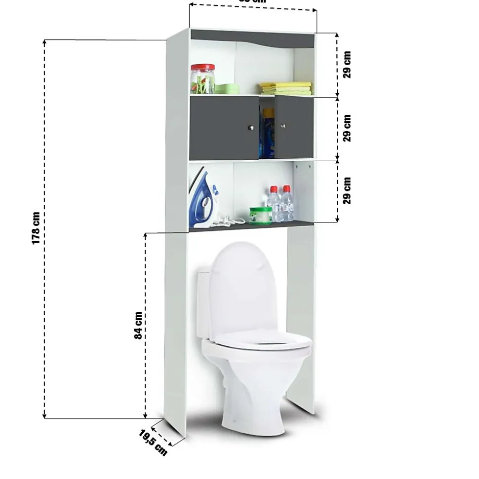 Meuble étagère WC 2 portes effet bois