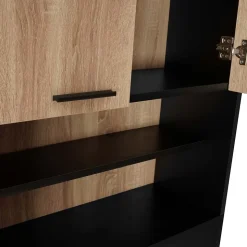 Meuble étagères de rangement dessus machine à laver et WC WALLIS noir et bois façon hêtre