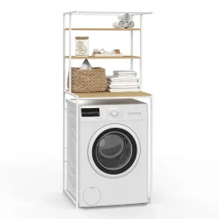 Meuble étagères dessus machine à laver DETROIT bois et métal blanc