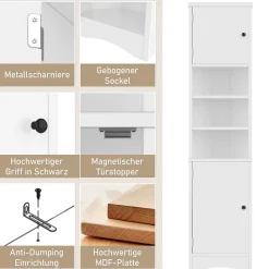 Meuble triangulaire salle de bain blanc, résistant à l'humidité, étagères ouvertes, double porte avec étagères réglables