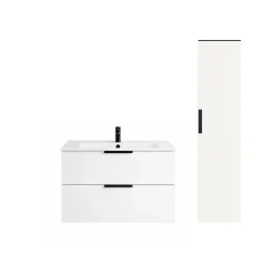 Meuble vasque 90 cm BURGBAD Olena blanc brillant + colonne