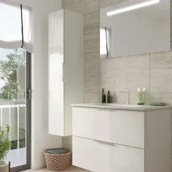 Meuble vasque 90 cm BURGBAD Olena blanc brillant + colonne