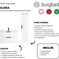 Meuble vasque 90 cm BURGBAD Olena blanc brillant + colonne