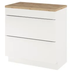 Meuble vasque à poser blanc brillant l.80 cm Imandra + plan de toilette chêne massif Hartland, GoodHome